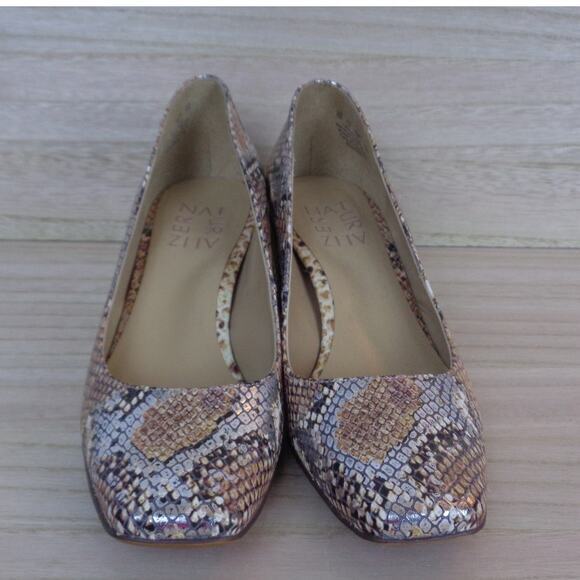 Naturalizer Karina Tan Metalic Snake Print Leather Pump Block Heel Womens Size 5 - Picture 2 of 7